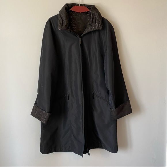 Jacques Vert women’s reversible black zebra trench zip away hood rain coat - L - Picture 8 of 12